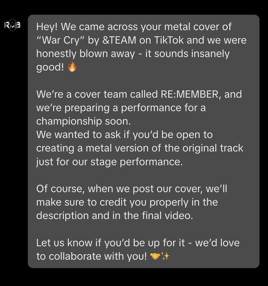 Dance crew requesting custom cover